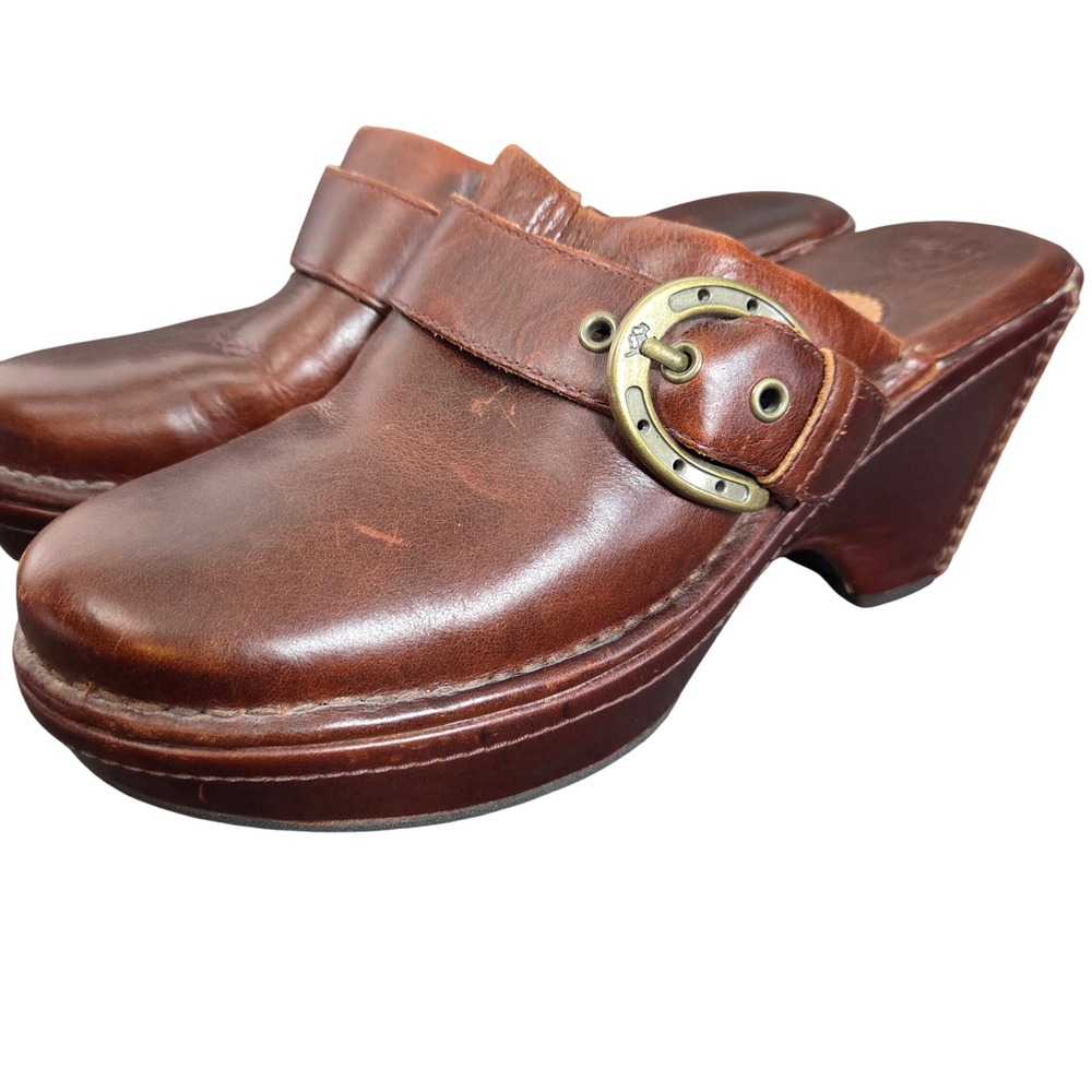 Ariat Leather Clog Mule Heels Brown Western Buckle Womens 7.5B Style 22231